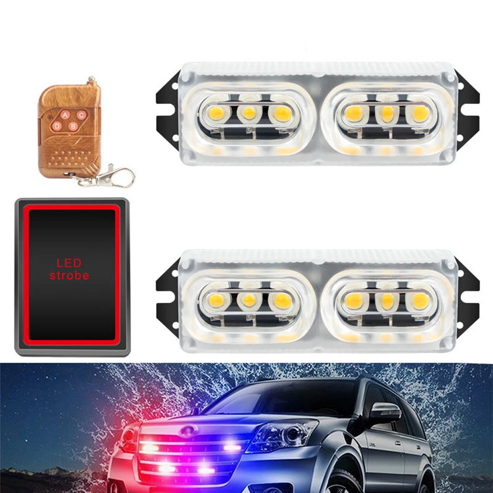 2Pcs/4Pcs LED Car Strobe Warning Lights Grille Flashing Breakdown Emergency Beacon Lamp for Auto Truck Trailer Day Running Light