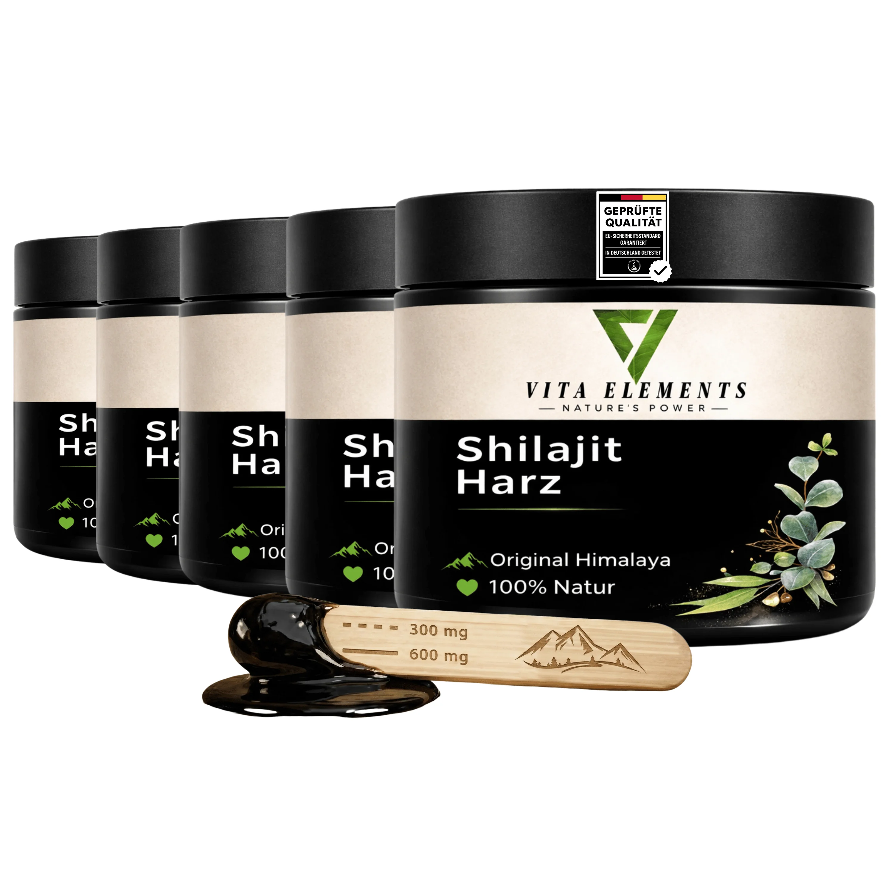 Shilajit Resin Harz | Laborgeprüft in Deutschland | Nahrungsergänzungsmittel | 100% reines Shilajit-Harz aus dem Himalaya Gebirge | Frei von Gentechnik | Gluten- & Sojafrei | Vegan | 50 Gramm | 5er