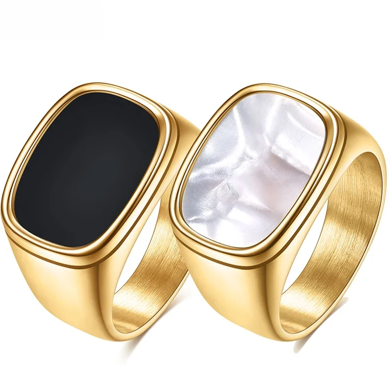 VQYSKO – chevalière en or pour hommes et femmes, anneau de déclaration épais en forme de dôme en acier inoxydable plaqué or 14 carats, confortable et adapté à la Stat minimaliste