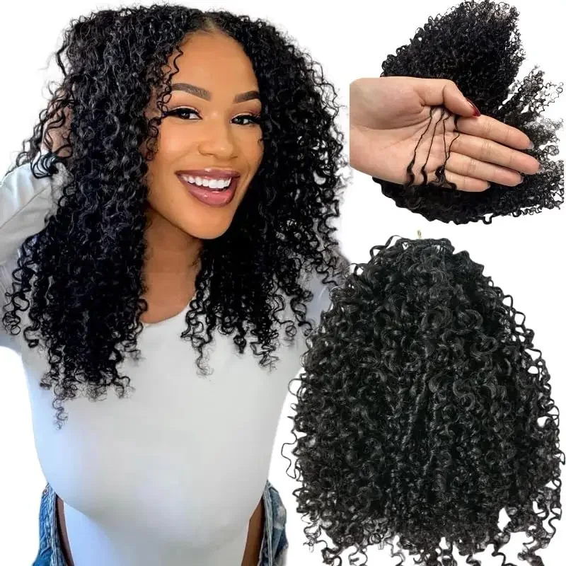 Perruques en cheveux humains bouclés crépus au crochet, extensions bouclées birmanes à ondulations profondes, pré-bouclées, invisibles, sans nœuds, Feather Miracle Knots
