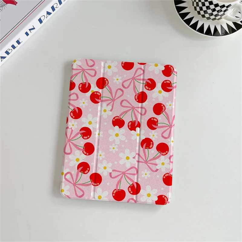 Cute Bow cherry Pink Case For iPad 10 Pro 11 inch Air 2024 iPad Air 6 5 4 10th Air 3 10.9 7 8 10.2 9.7 inch mini 6 5 4 Cover