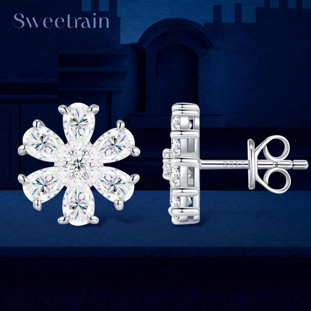 

Sweetrain Pear Cut All Moissanite Stud Earrings for Women GRA Certified Flowers Shape Diamond Earrings S925 Silver Jewelry Gift