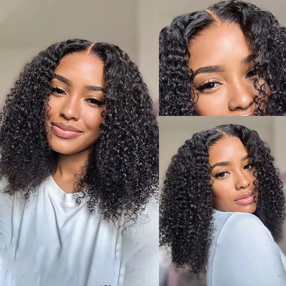 Vietnam Curly Short Bob 13x4 Transparent Lace Frontal Wig Human Hair Deep Wave 4x4 Lace Closure Wigs 250% Density For Women