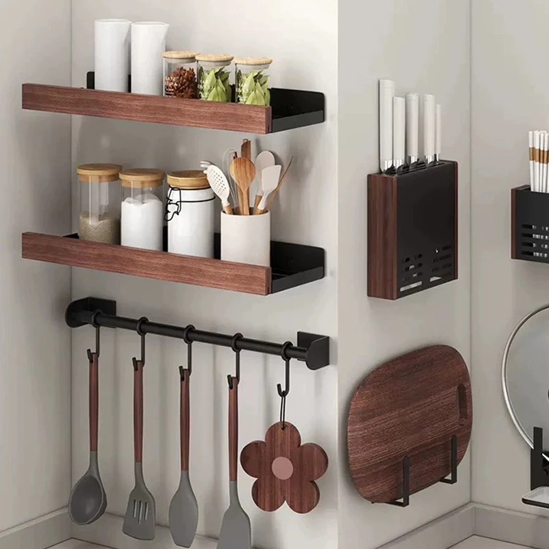 Kitchen Novel Kitchen Accessories Spice Rack Kitchen Organizer Shelves Bathroom Shampoo Holder Storage Shelf Metal Wall Panels