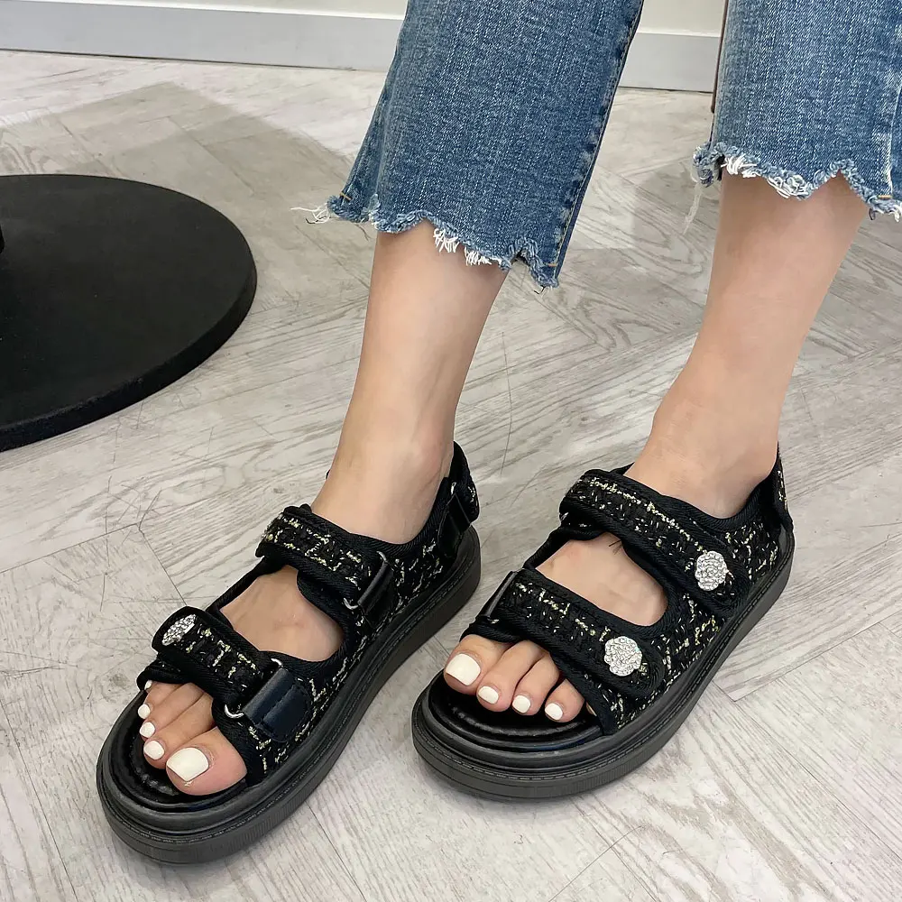 [Foxsey] صندل نسائي صيفي من التويد الفيلكرو Al00099