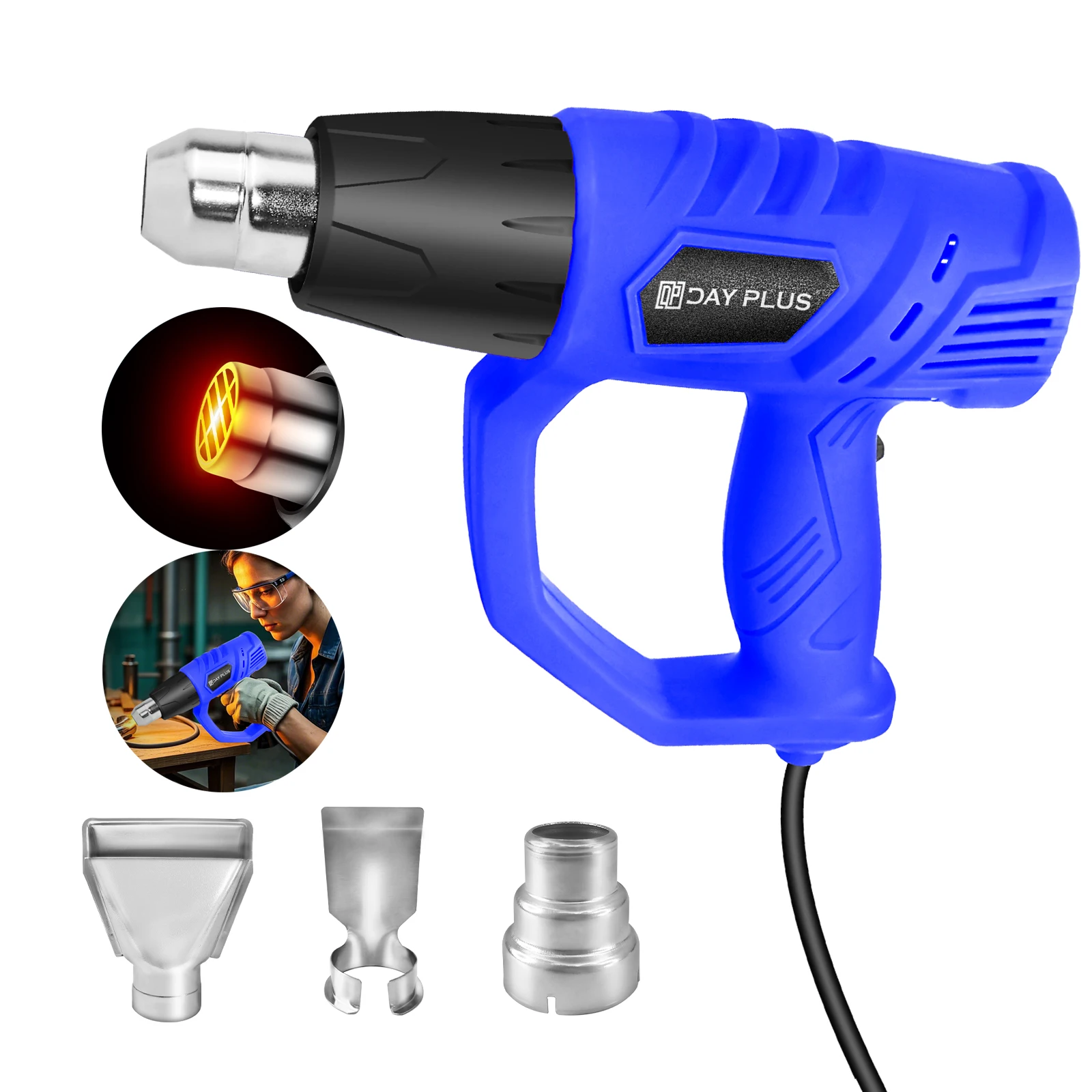 Pistolet à air chaud 2000W, outil de bricolage avec 3 buses, outil électrique à chaleur, température réglable 300°C ° C / 600 ° Pistolet thermique C Crafts pour le soudage et le rétrécissement des