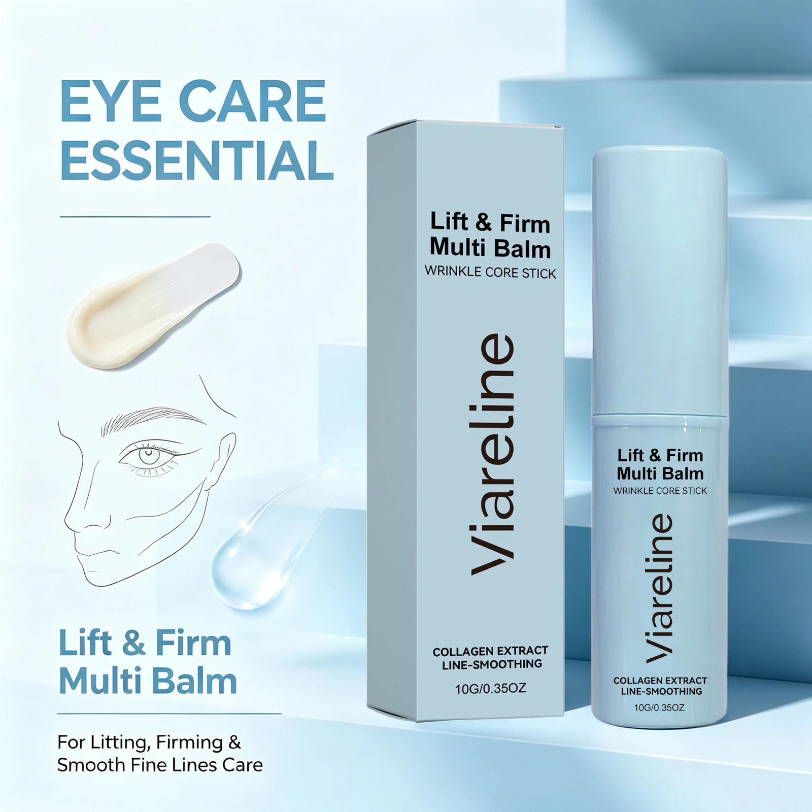 Under Eye Balm Lift Firm 3-in-1 Multi Balm Stick Anti-Wrinkle Hydrating Smoothing Refreshing Eye Care for Dark Circles Puffiness Fine Lines