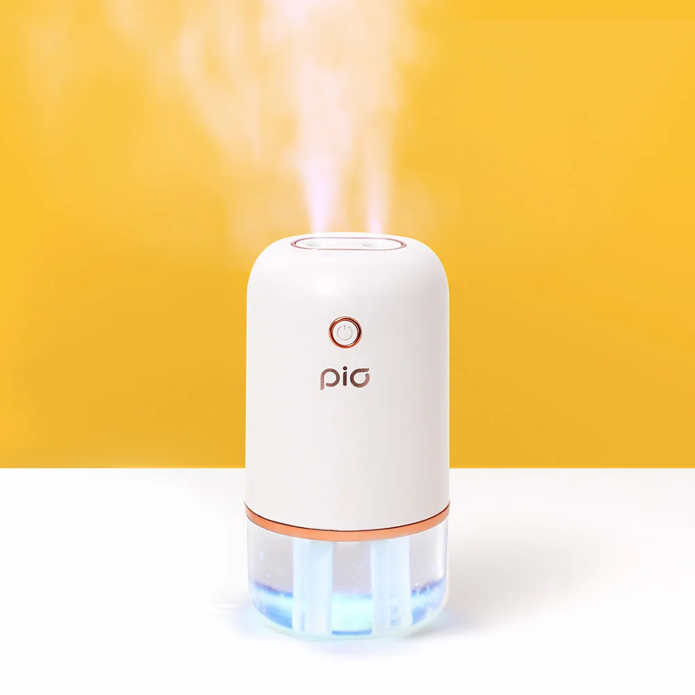 PIO Double Spray Ultrasonic Cool Mist Wireless Air Humidifier USB Rechargeable Battery Night Light