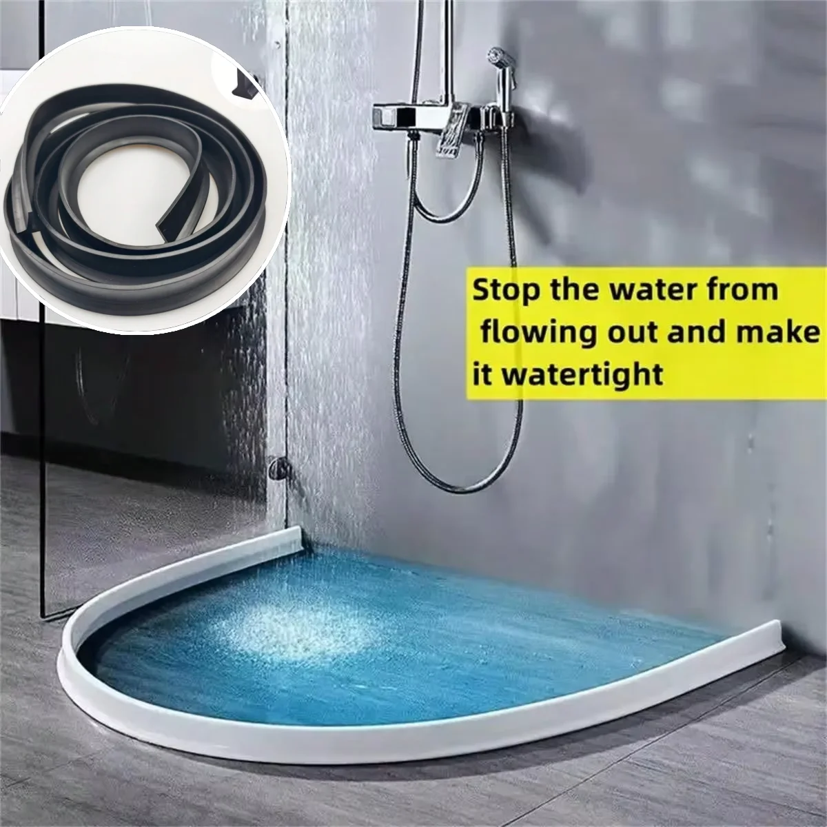 

1PC 1m/2m Self-adhesive Silicone Water Stop Strip Bendable Flexible Water Stop Strip Bathroom Door Separation Barrier