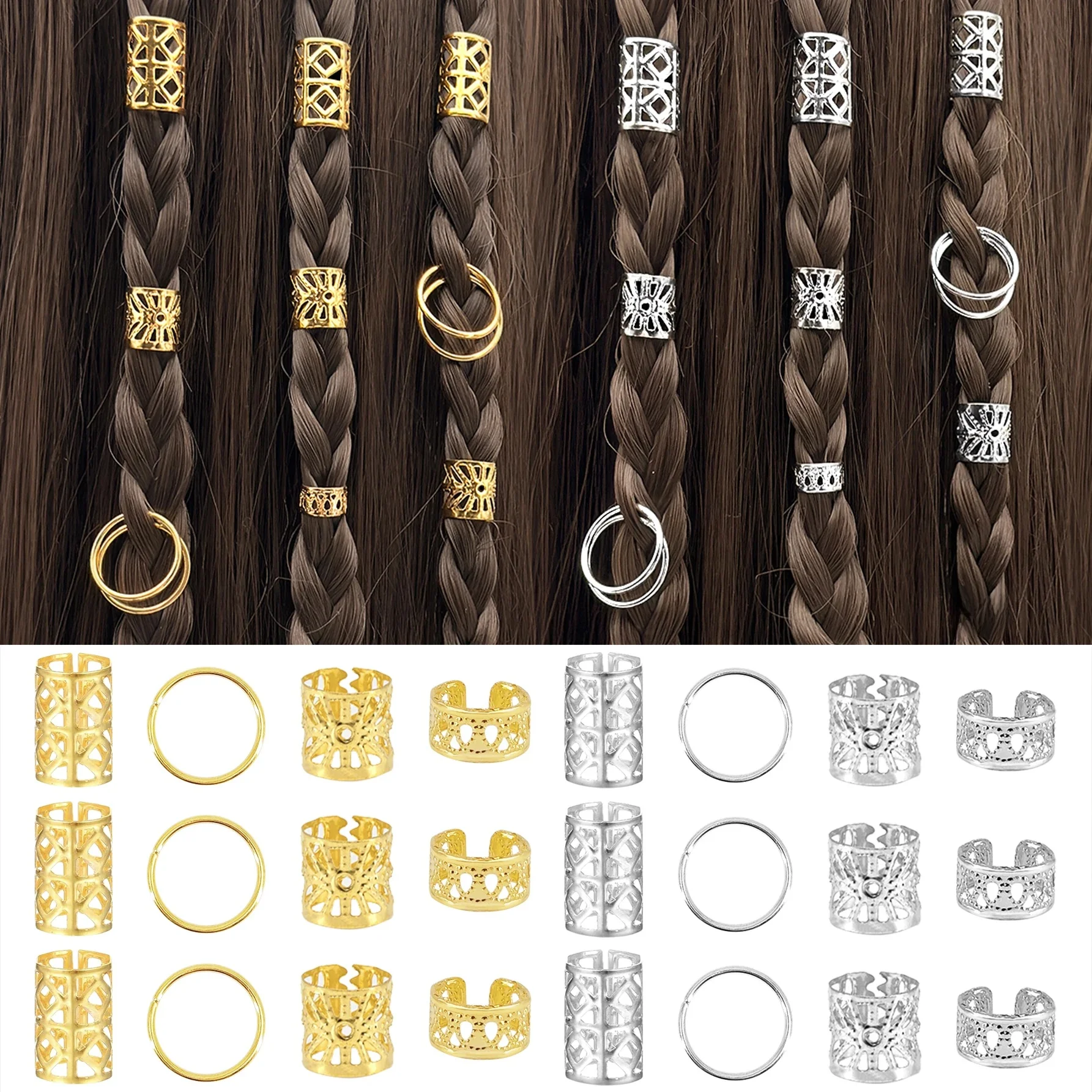 Anneaux de tresses de cheveux en alliage en forme de feuille de vigne dorée et argentée, 80 pièces, Vintage pour Dreadlock, accessoires de cheveux d'été Loc pour Braidsa