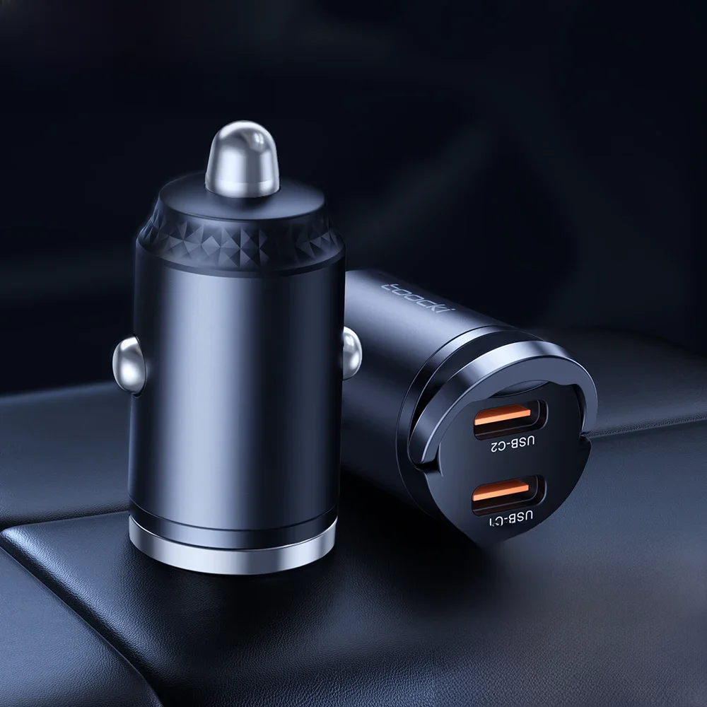Toocki 45W USB typu C Podwójne porty Ładowarka samochodowa Szybkie ładowanie 3.0 FCP SCP Dla iPhone Xiaomi Huawei Samsung Szybkie ładowanie Ładowarka samochodowa — 2
