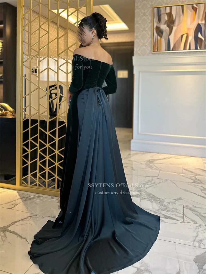SSYTENS Abiti da Sera Blu Navy in Velluto Stile Sirena Saudita Abito da Cerimonia di Lusso per Feste Formali e Banchetti Abito da Celebrità 2026 Personalizzabile