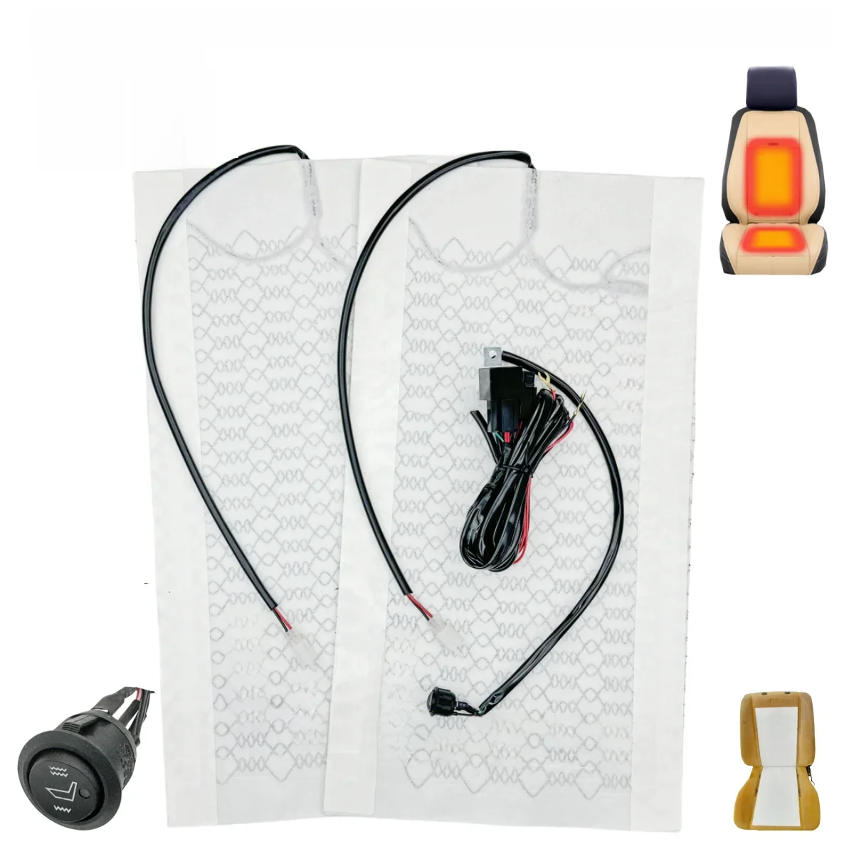 Universal 12V Carbon Fiber Car Seat Heater Kit Round Switch Cushion Set Car Seat Heat Pads Winter Warmer Seat Covers Set