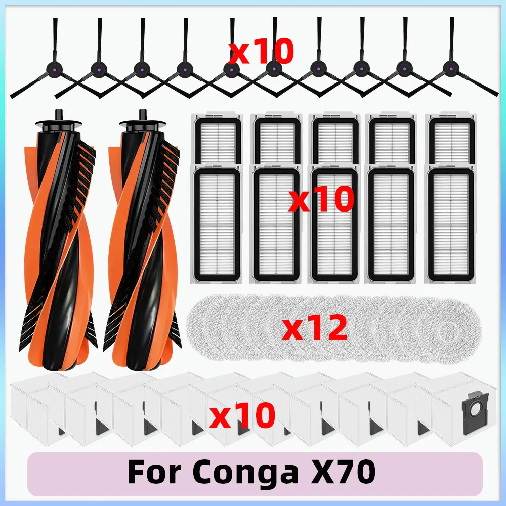 Compatible For Cecotec Conga X70 Vacuum Cleaner Spare Parts Main Roller Side Brush HEPA Filters Mop Pad Dust Bag Accessories