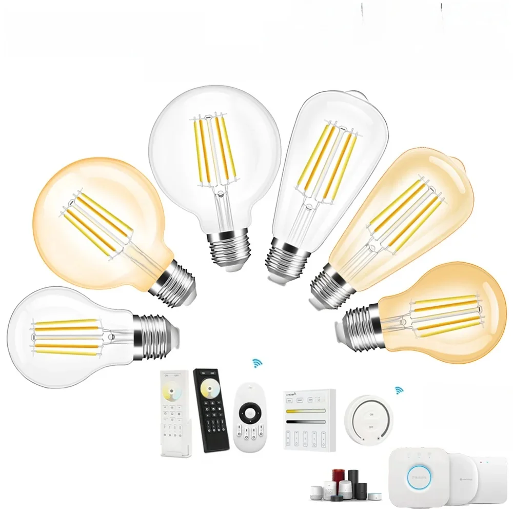 Lampe à Filament LED intelligente de Style Vintage, éclairage de cuisine, décoration de la maison, salon ST64 A60 G95 7W Pro Zigbee 3.0 RF E27, 1 à 10 pièces