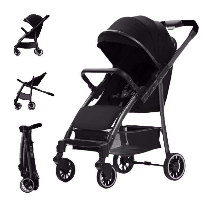 Two-way Lightweight High-view Baby Stroller Can Sit or Lie Down Portable Travel Baby Stroller Four-wheel Baby Stroller