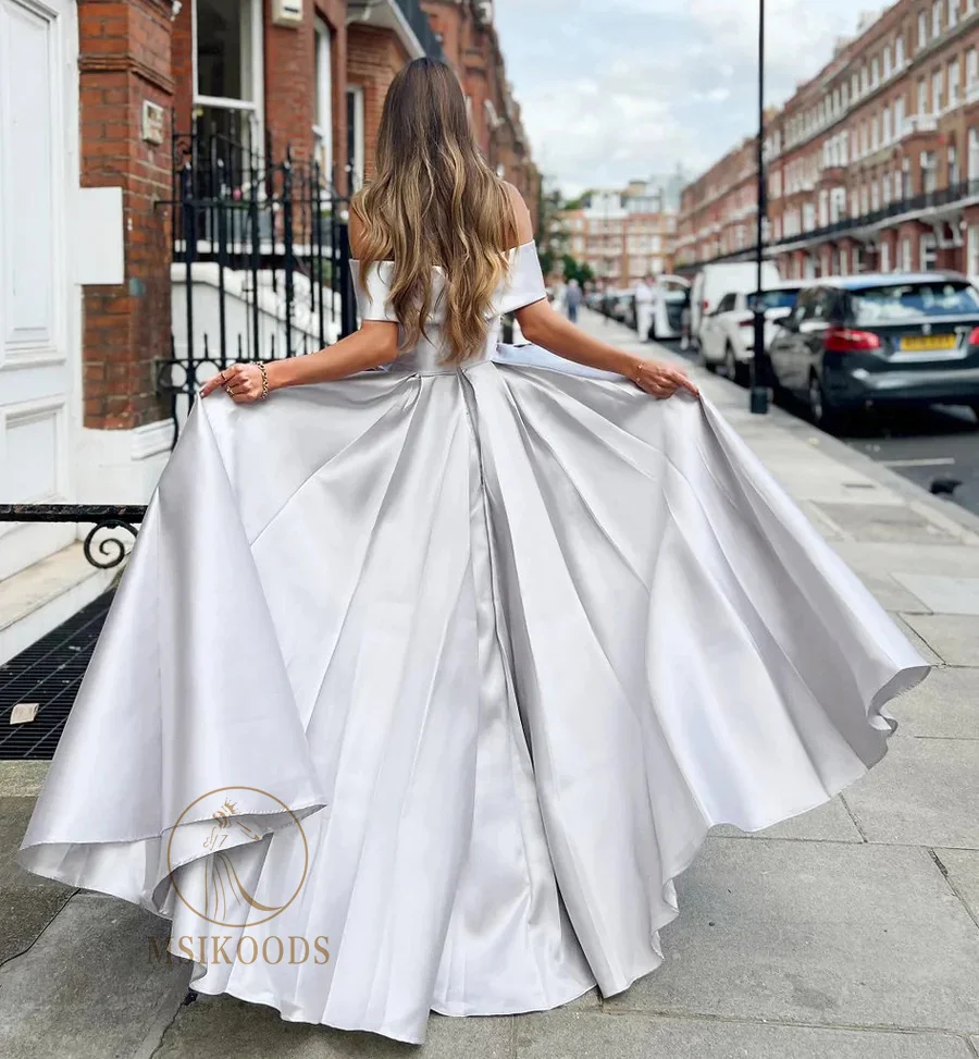 Msikoods Red Prom Dress Off Shoulder Satin Pleats Graduation Dress Evening Dress Women Elegant Princess Customizd Party Gown