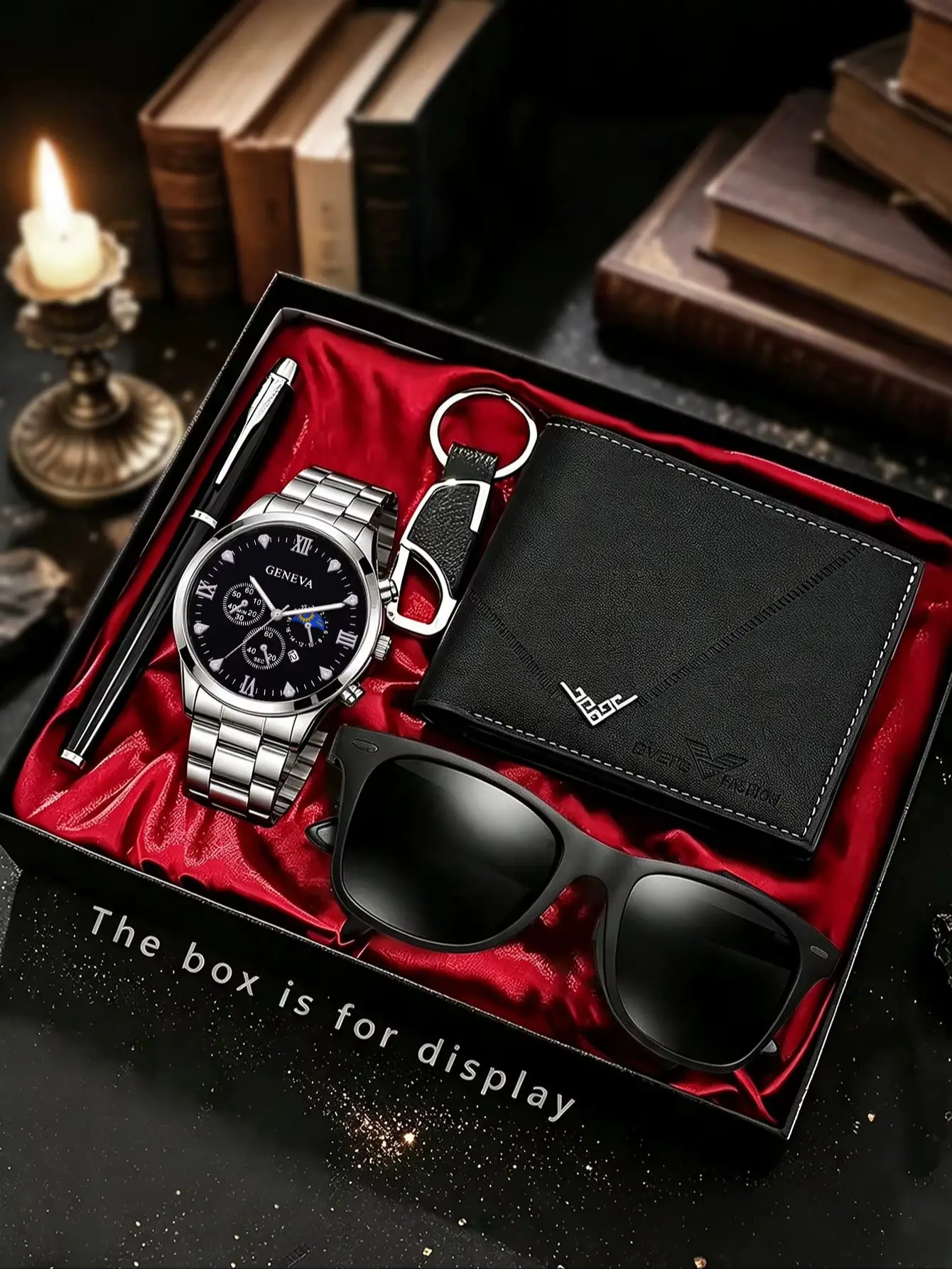 5-Piece Set, Men's Casual Fashion Quartz Watch with Wallet, Keychain, Sunglasses, and Signature Pen Set, Simple for Everyday Use, Suitable for Various Occasions, Ideal as a Holiday Gift.