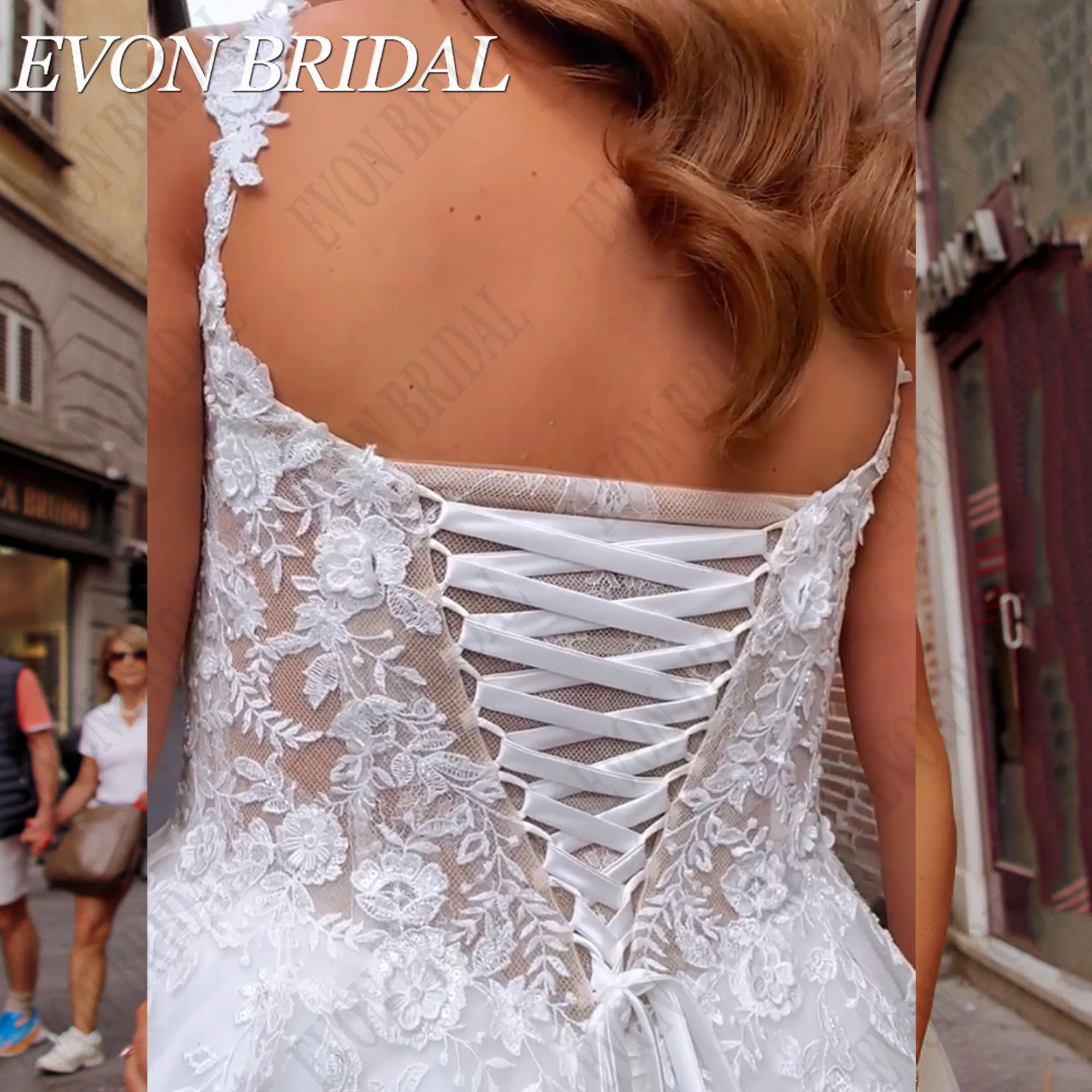 EVON-vestido De Novia De corte en A con cuello en V para mujer, De talla grande vestido De Novia, Mangas desmontables, Apliques De encaje, tul personalizadoEvon Bridal V cuello vestido de novia en forma de a tamaño ext