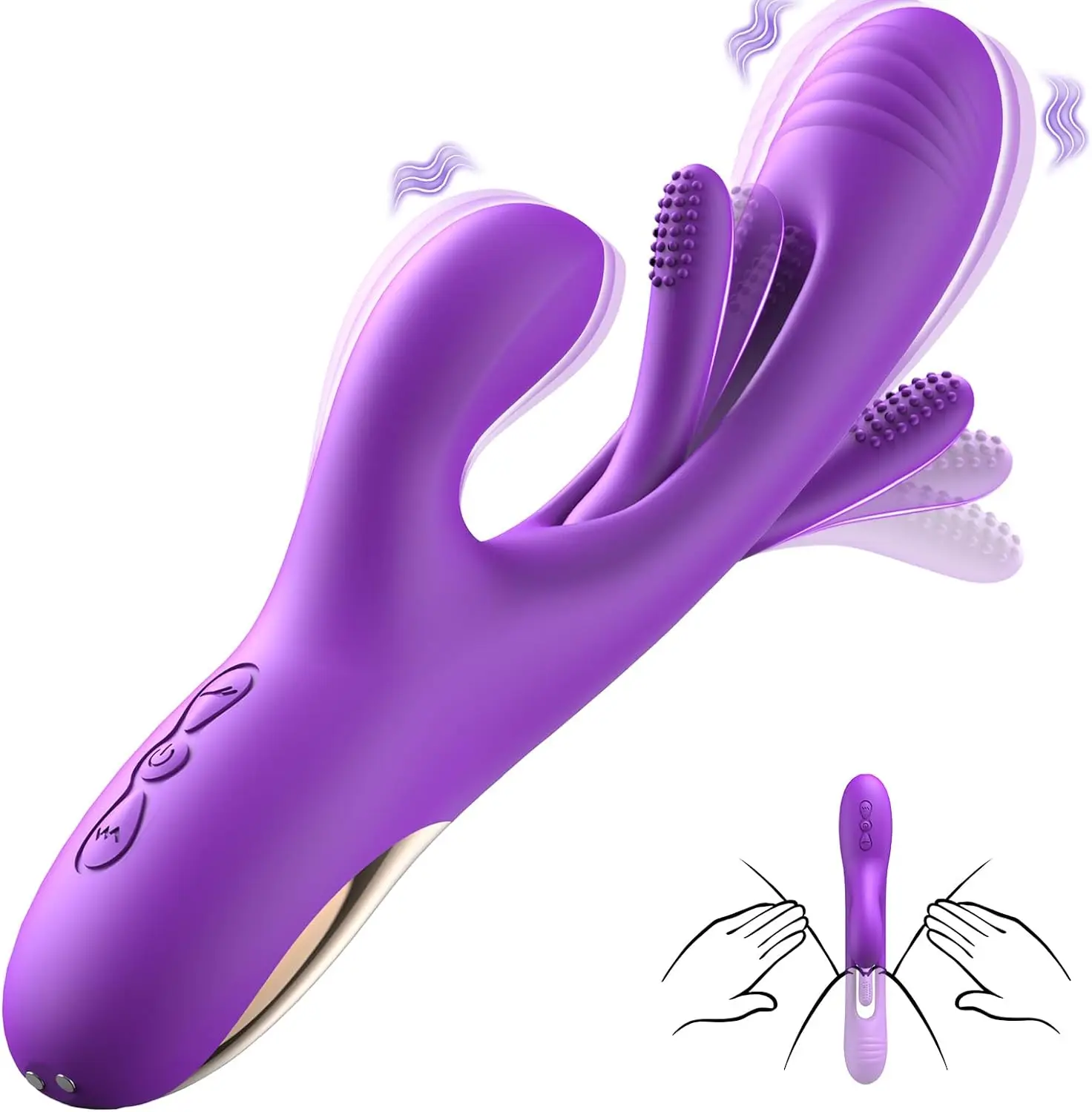 Flapping Vibrator Dildo Rabbit Sex Toys，G Spot Vibrator Massager for Women, 3 in 1 Sex Toys with 7 Vibration & 7 Tongue Licking