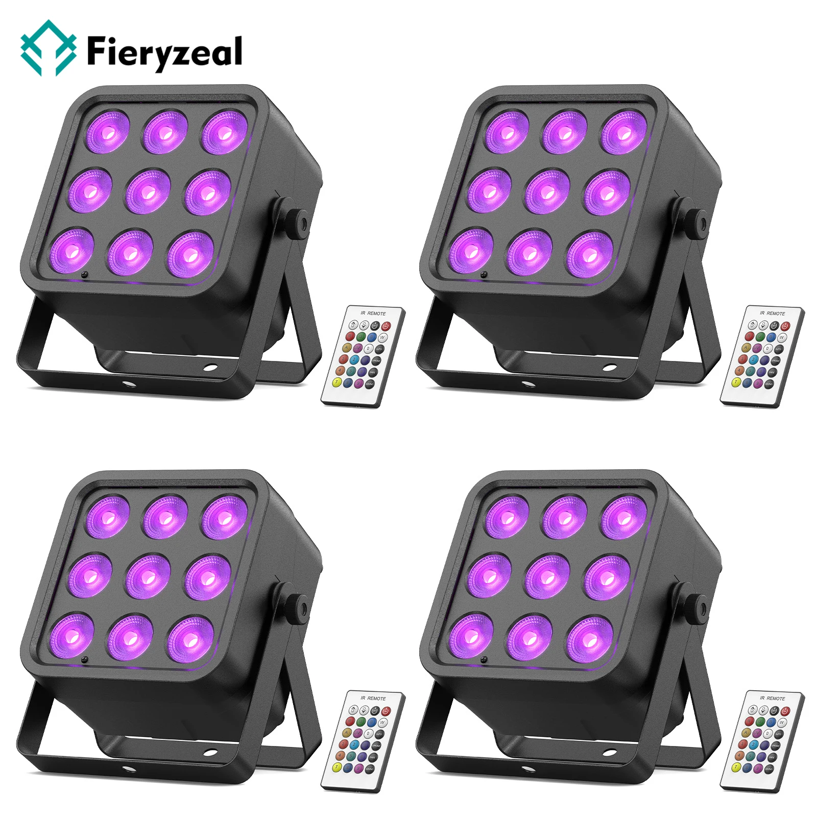 

Fieryzeal 4PCS 54W RGBWA+UV LED Par Light 6in1 Rechargeable Battery LED Light DMX512 Stage Effect Lighting for DJ Show Concert
