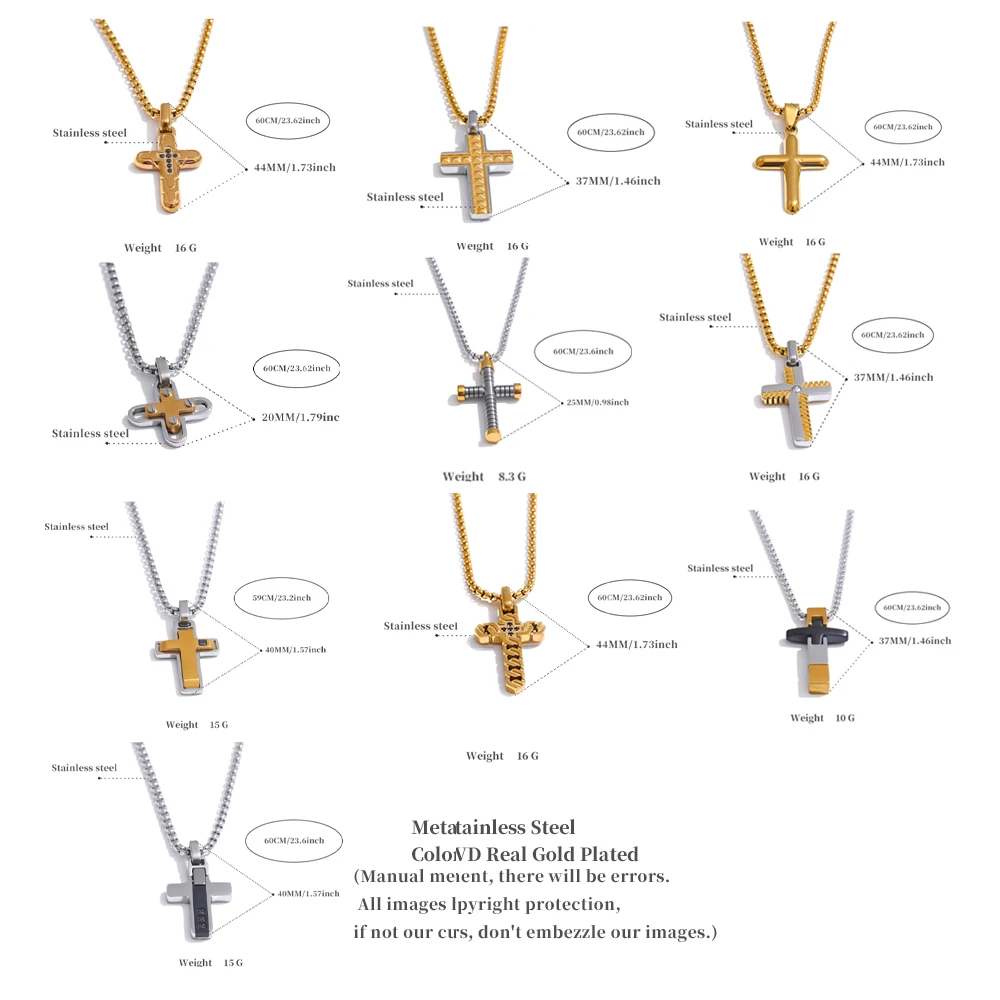 Yhpup Waterproof Stainless Steel Creative Cross Pendant Necklace Exclusive for Men Unisex Classic Fashion Jewelry Accessories