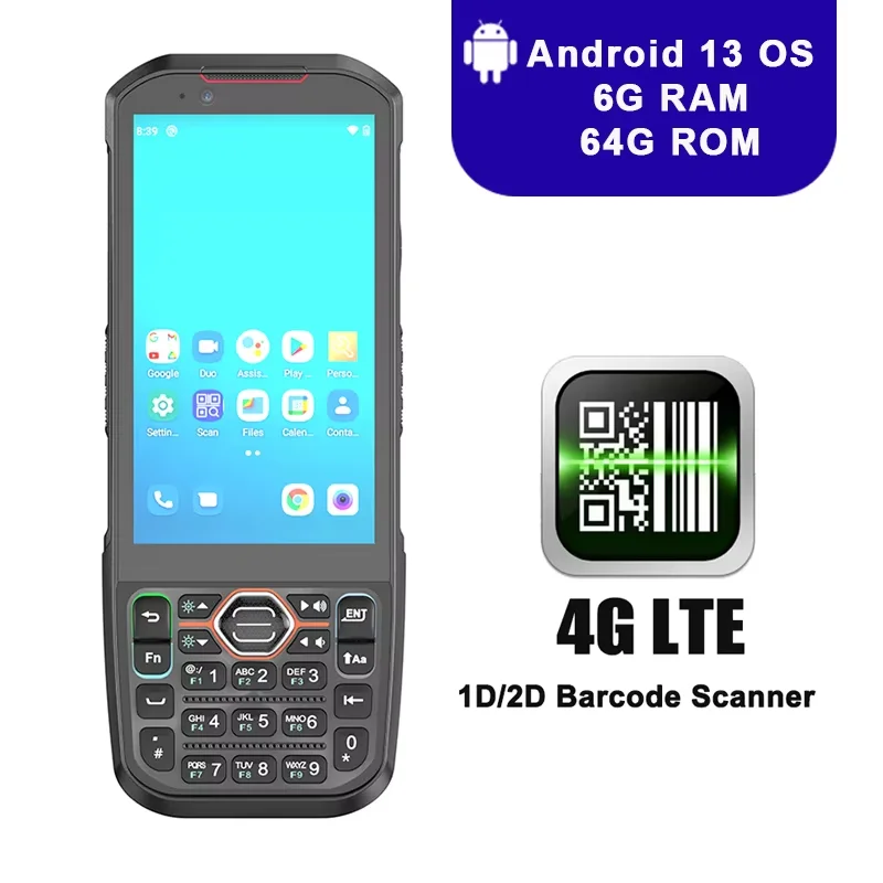 Rugged PDA Android 13 Hot-swappable Battery 6G+64G 2D Barcode Scanner 4G-LTE Wifi Bluetooth GNSS Handheld Data Collector
