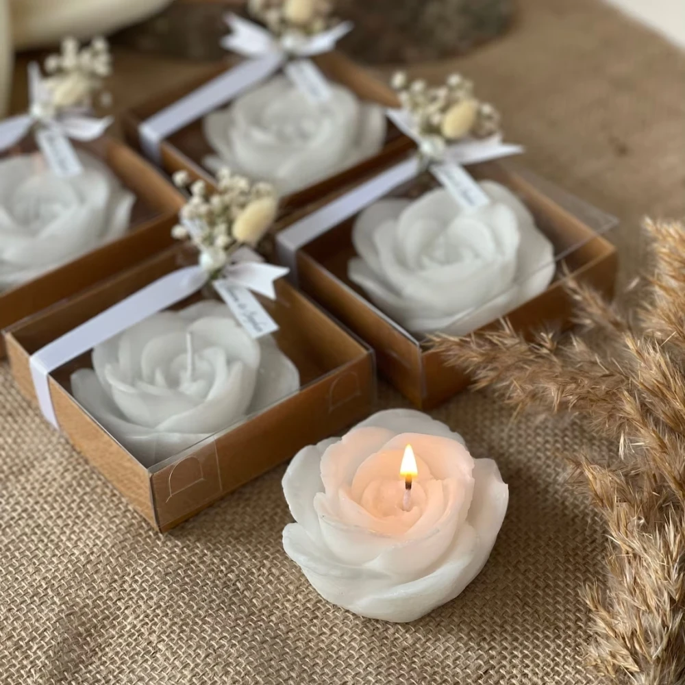 Personalized Wedding Rose Candle Favors Bulk Candle Gift Box Set Bridesmaid Candle Flower Candle Babyshower guest shower