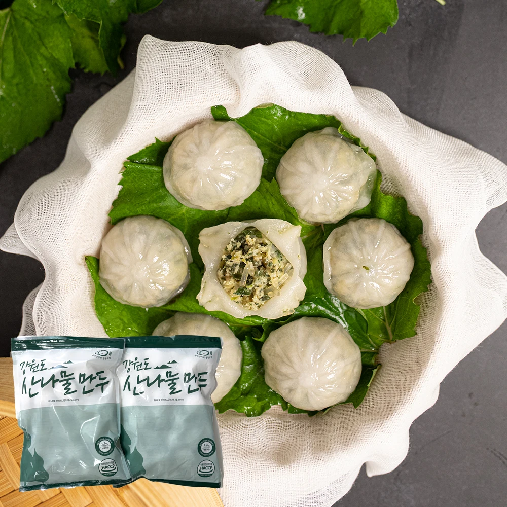 Tobaki Gangwon-do Wild Vegetables Dumplings (2 Packs of 1.2kg Each)