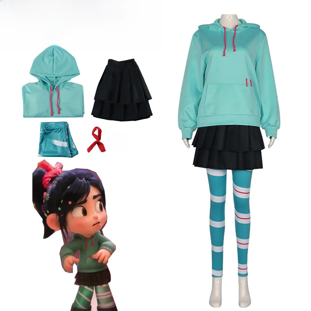 Anime Vanellope von Cos Schweetz Cosplay Costume Wreck It Cos Ralph Suit Pants Halloween Outfits Clothes for Women Men Party — zdjęcie 2