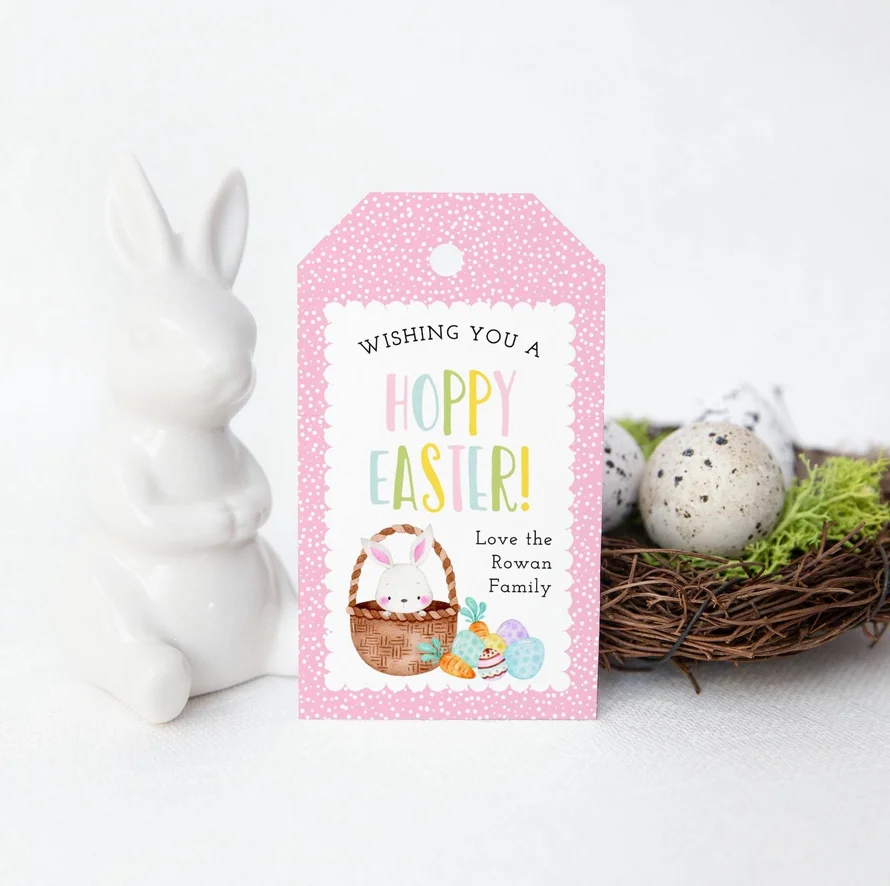 50 قطعة من قالب علامة هدايا عيد الفصح، علامات لصالح سلة عيد الفصح القابلة للطباعة، علامة بيضة تقدير أرنب عيد الفصح اللطيفة القابلة للتحرير، Inst