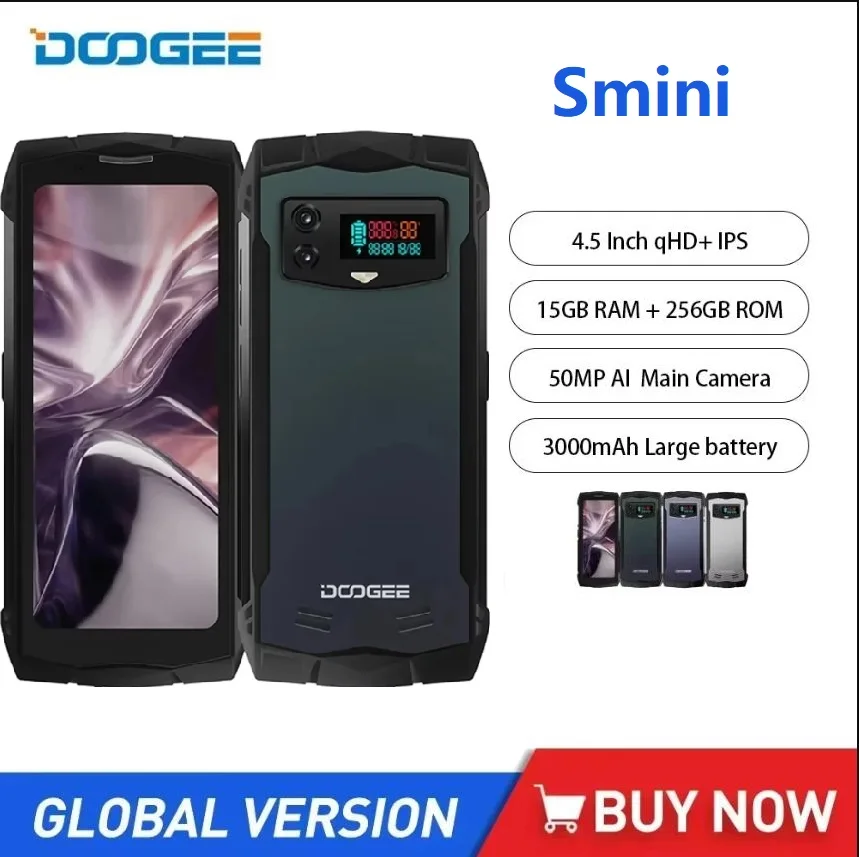 DOOGEE Smini 4G Rugged Smartphones Android 4.5Inch QHD Octa Core 8GB+256GB Mini Mobile Phone 50MP 3000mAh 18W Fast Charging NFC