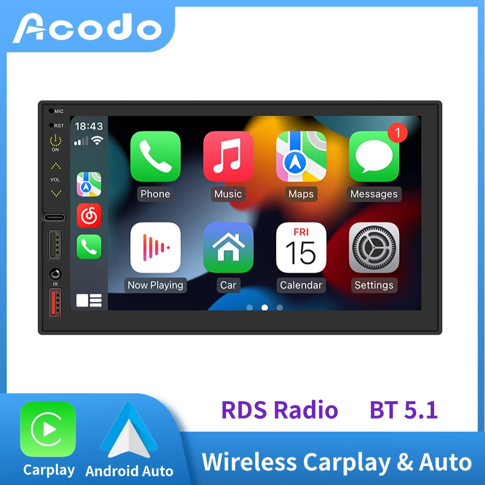 CarPlay Wireless Android-Auto 2 Din Car Radio Bluetooth MP5 Player Mirror Link Aux USB Stereo Multimedia System Head Unit