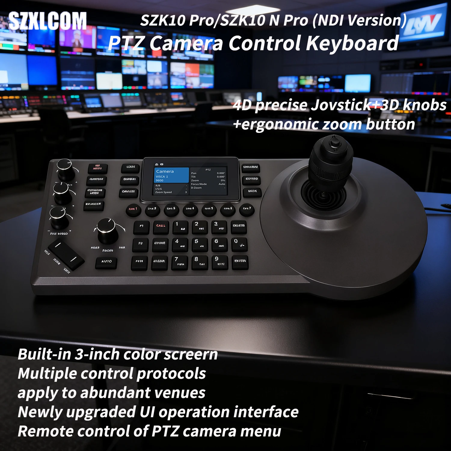 SZXLCOM NDI PTZ 컨트롤 키보드 전문가용 4D 조이스틱 라이브 스트리밍 교회 회의용