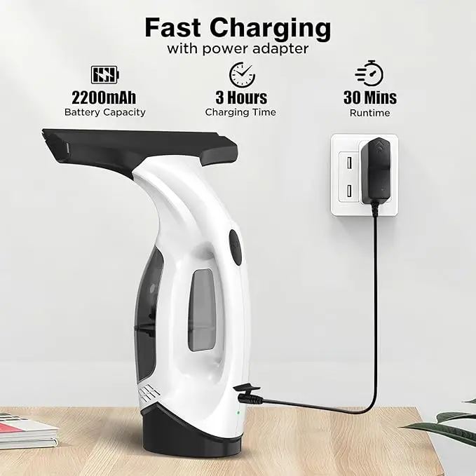 Window Vacuum Squeegee Cordless 2000Pa Electric Window Cleaner Tool with 2200mAh 150ml Water Collection Tank Window Cleaning Kit