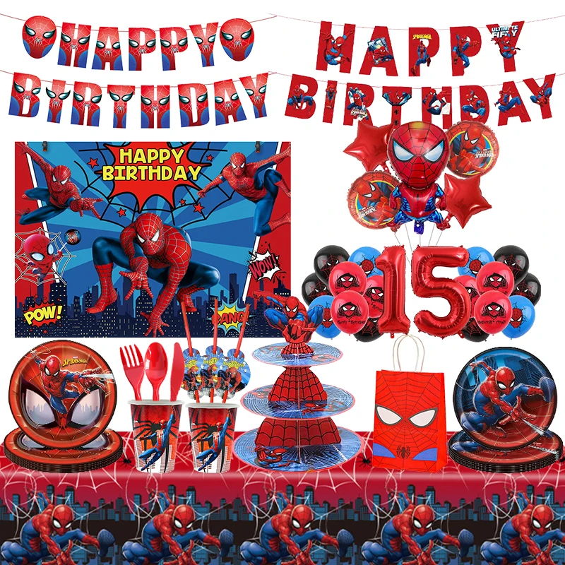 Spiderman Birthday Party Decorations Supplies New Spiderman Red Disposable Tableware Foil Balloon Backdrop Decor Baby Shower