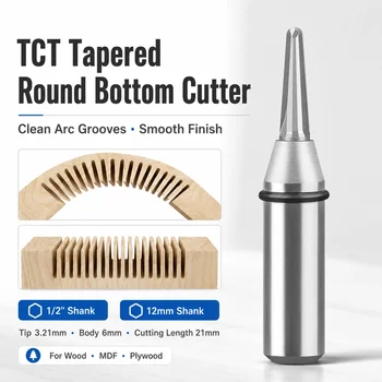 TCT Arc Groove Router Bit Round Bottom Wood Cutter for Decorative Slot Milling 1/2 Inch 12mm Shank 3