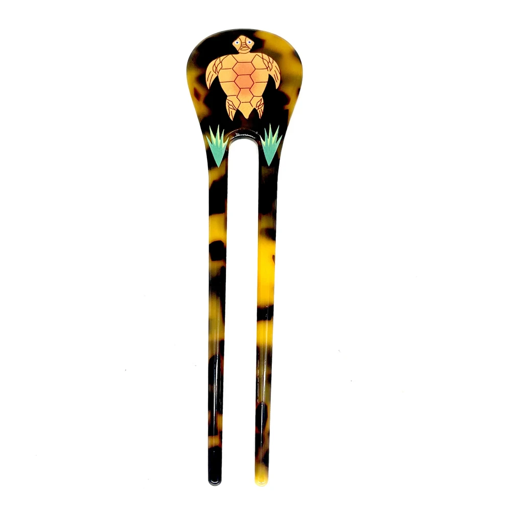 Tortoiseshell Turtle Flowers Printed Hair Sticks U-Shape Hairpins Fashion Hair Forks Accessories Headwear Jewelry