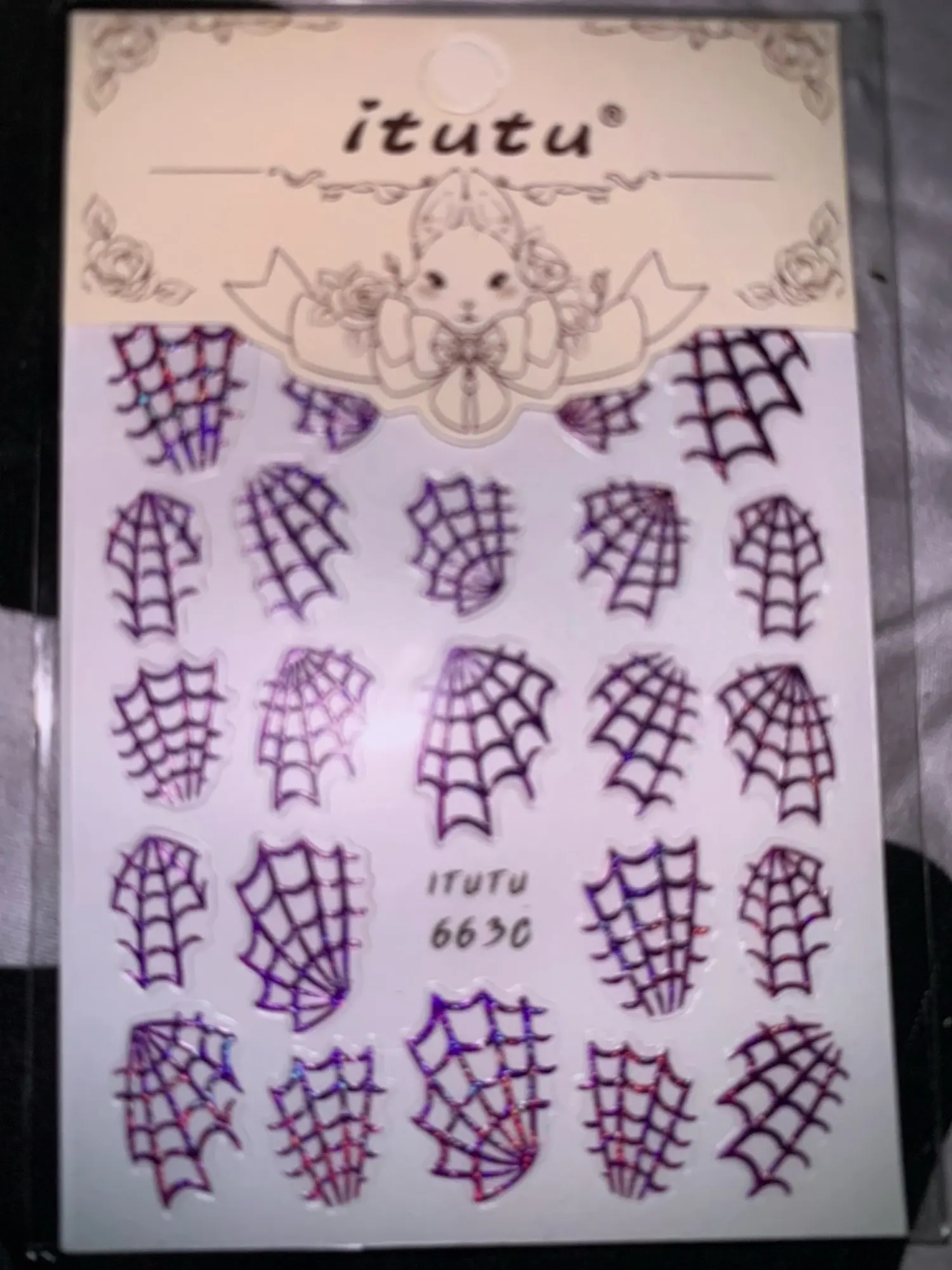 1sheet 3D Holographic Glitter Spider Web Nail Stickers Halloween Shiny Laser Spiders' Web Nail Decals Self-adhesive Nail Decora photo review
