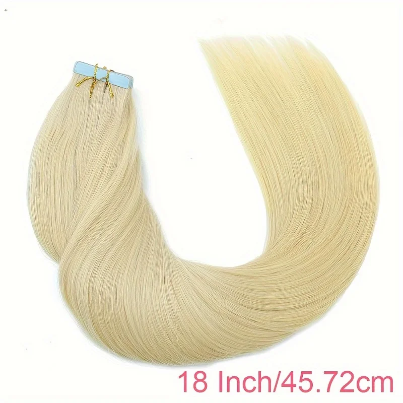 Tape in Hair Extensions Straight Human Hair for Women PU Remy Human Hair Extensions 613 Platinum Blond 16inch