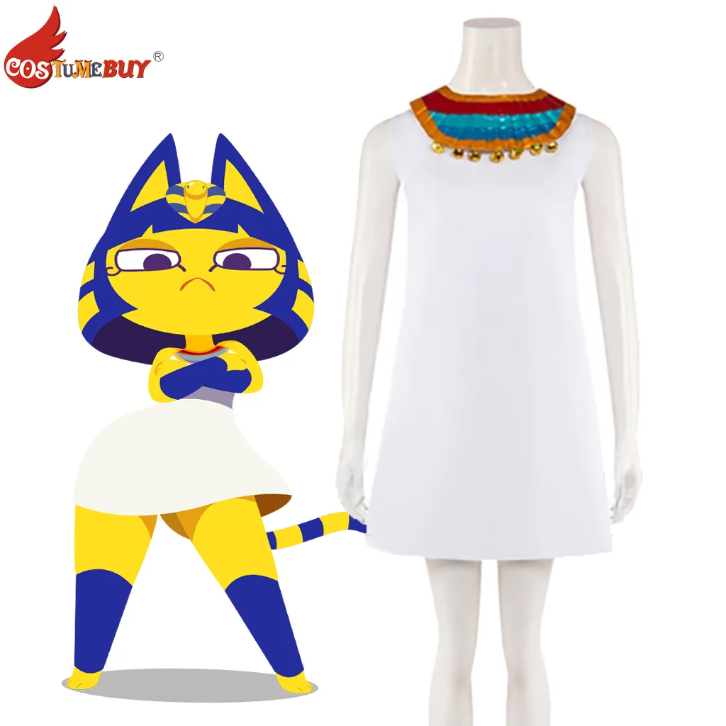 Animal Crossing Game Ankha Zone Costume Cosplay, Daily Short White Dress Adult Student Party Holiday Skirt