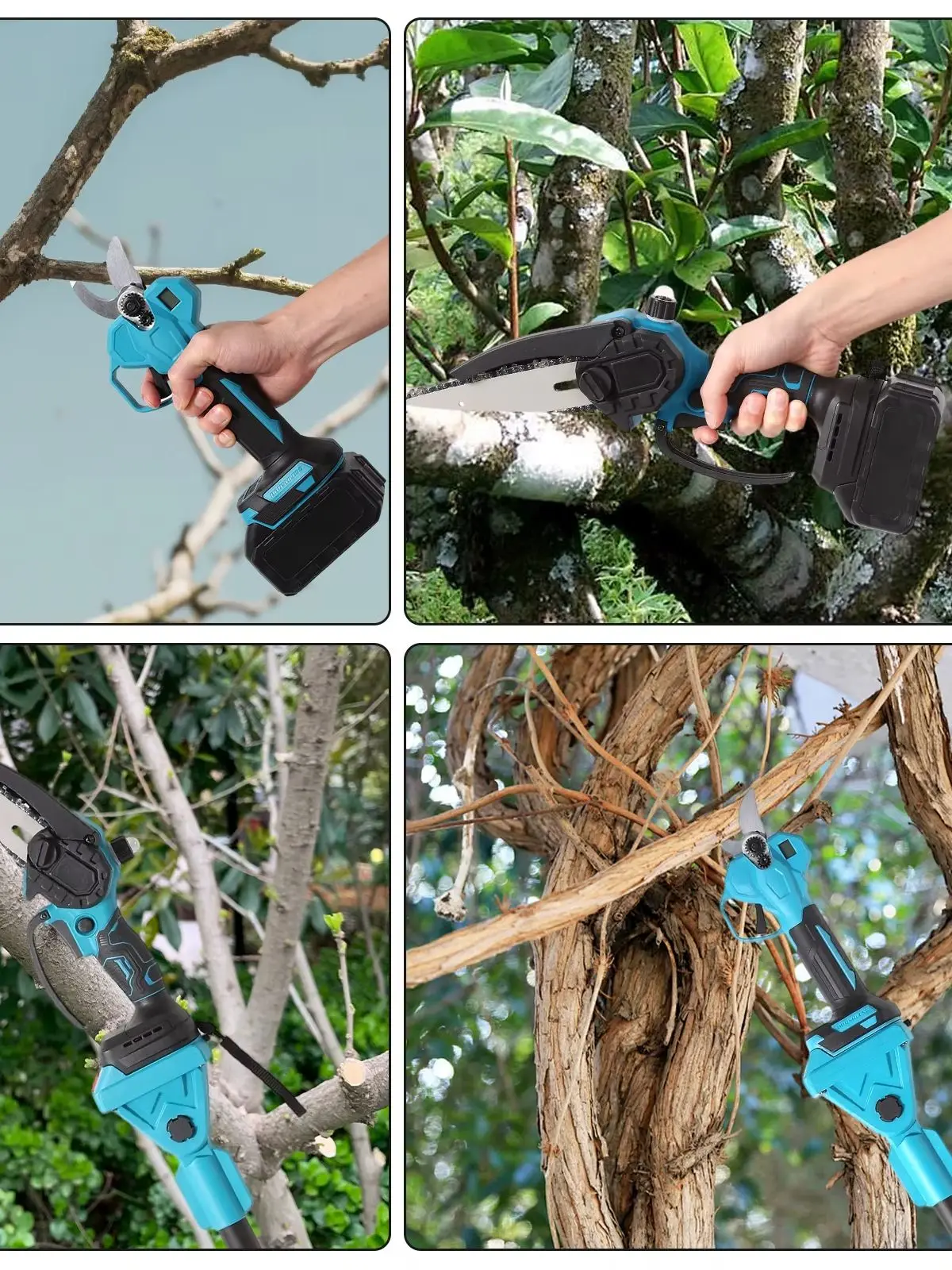 6 Zoll Kabellose Bürstenlose Mini-Kettensäge & 32mm Elektrischer Astschneider-Set mit Ausziehbarem Stiel, 18V Akku-betriebenes Hochastschneidewerkzeug für Garten, Baum- und Holzschnitt