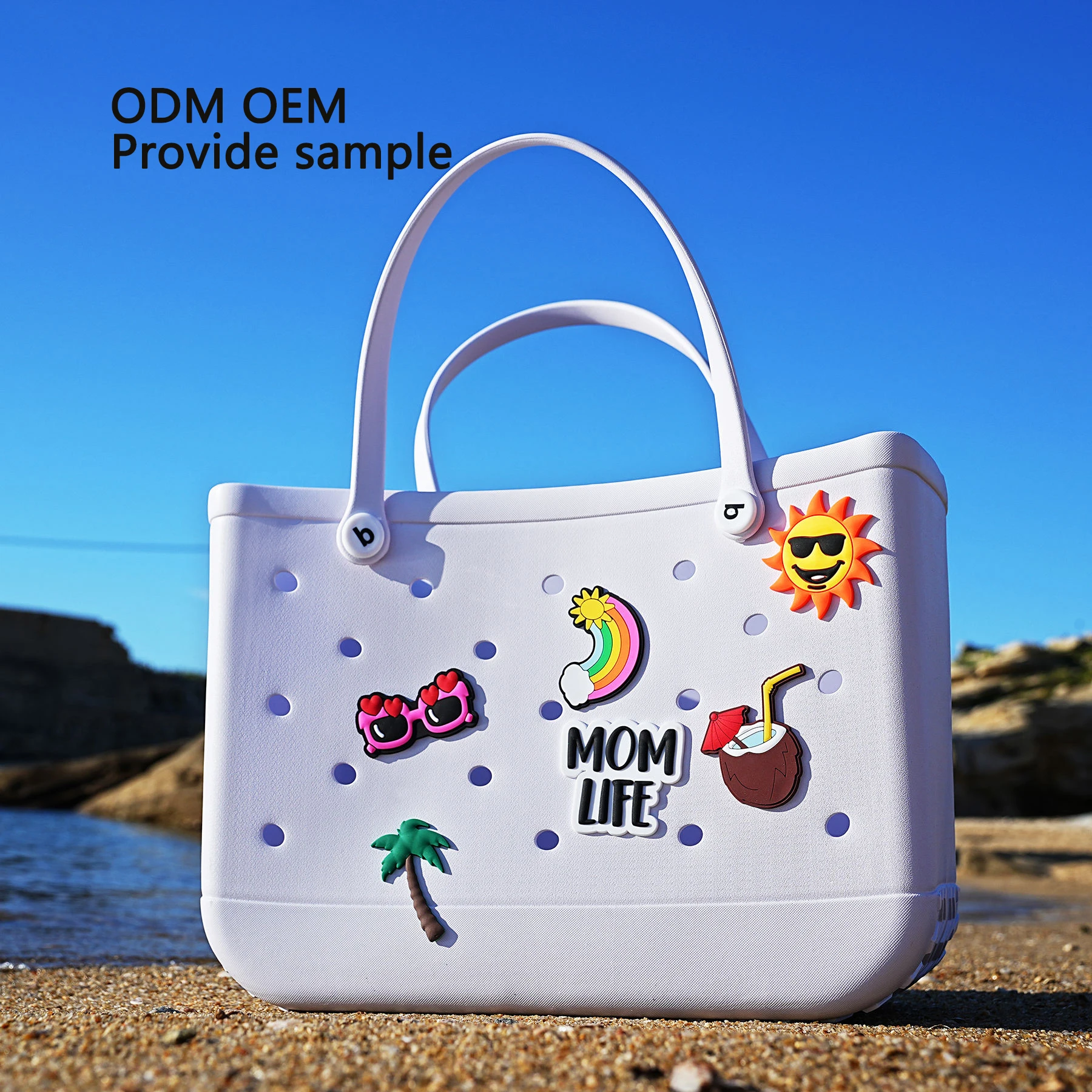

Large Boggs Beach Bag Summer Durable Solid Color EVA Beach Basket Waterproof Travel Bag Sandproof Tote Multi Purpose Storage Bag