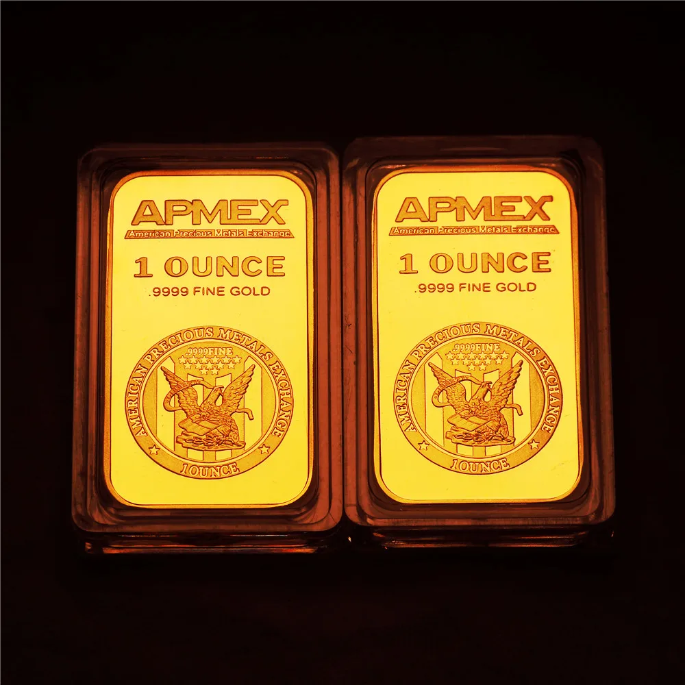 1 oz Apmex Gold Bar 24k Gold Plated Bullion 999 Fine Gold Plated Ingot Badge Coin