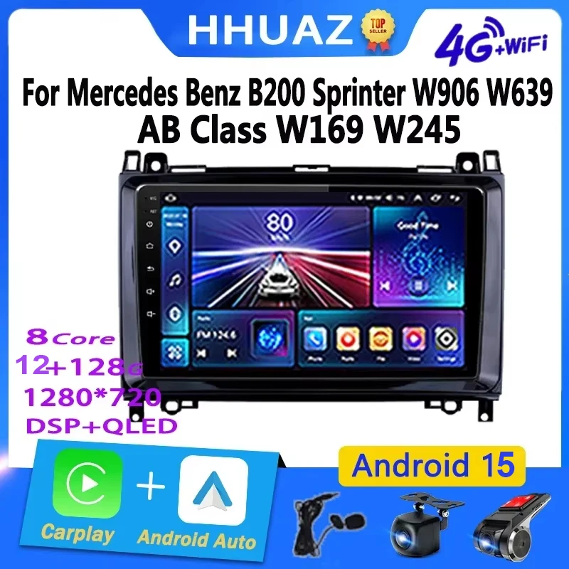 

for Mercedes Benz B200 Sprinter W906 W639 AB Class W169 W245 Viano Vito Android Auto Car Radio Carplay GPS DSP BT