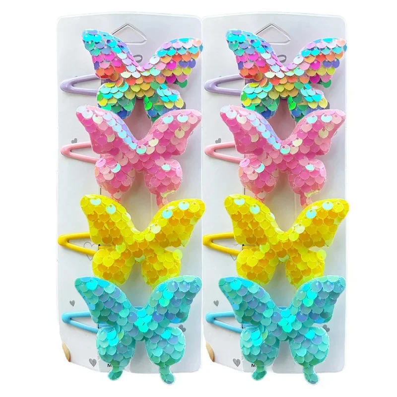 Épingles à cheveux princesse à paillettes papillon pour filles, 2 pièces, jolies épingles à cheveux, couvre-chef pour enfants, Barrettes, accessoires pour cheveux