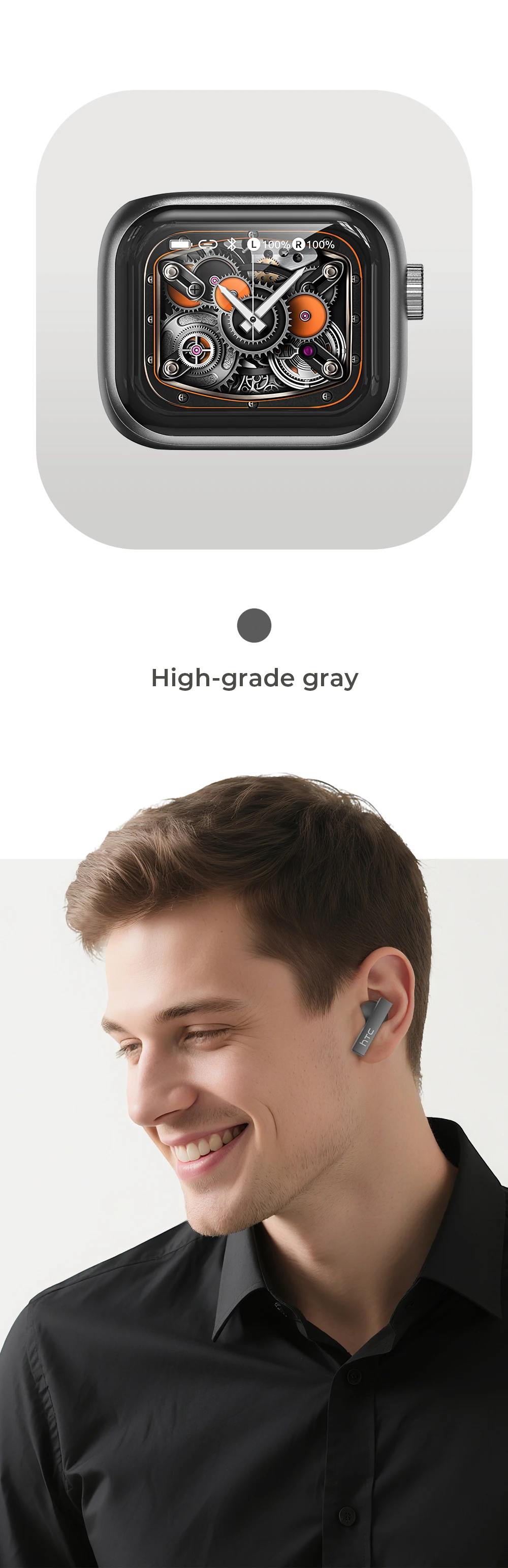 HTC NE40 Bluetooth-Kopfhörer V6 TWS Sport-Kabellose Kopfhörer KI-Übersetzer Ohrhörer In-Ear Geräuschunterdrückung Mikrofon Ultra-HD-Bildschirm – Detail 14