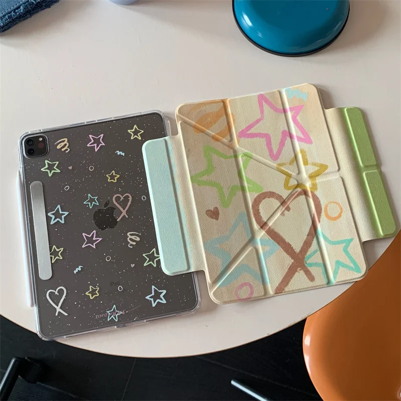 Korean Cute Star Leather Tablet Case For Apple iPad Air 2024 13 inch Pro 11\'\' 12.9 inch Air 5/4 10.9 10th 7/8/9 10.2 inch Cover