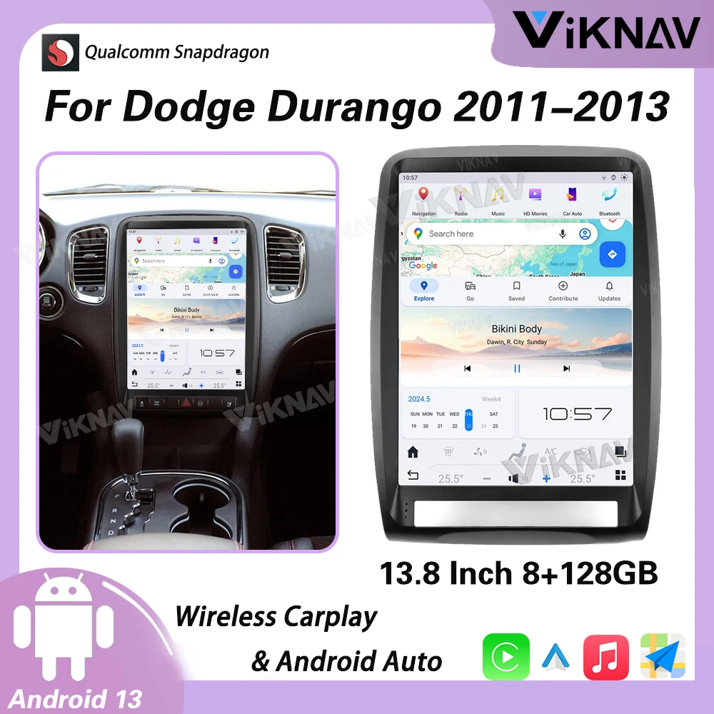 Viknav 13.8 Inch HD Touch Screen Car Radio For Dodge Durango 2011-2013 Wireless Carplay Android Atuo GPS Multimedia Player