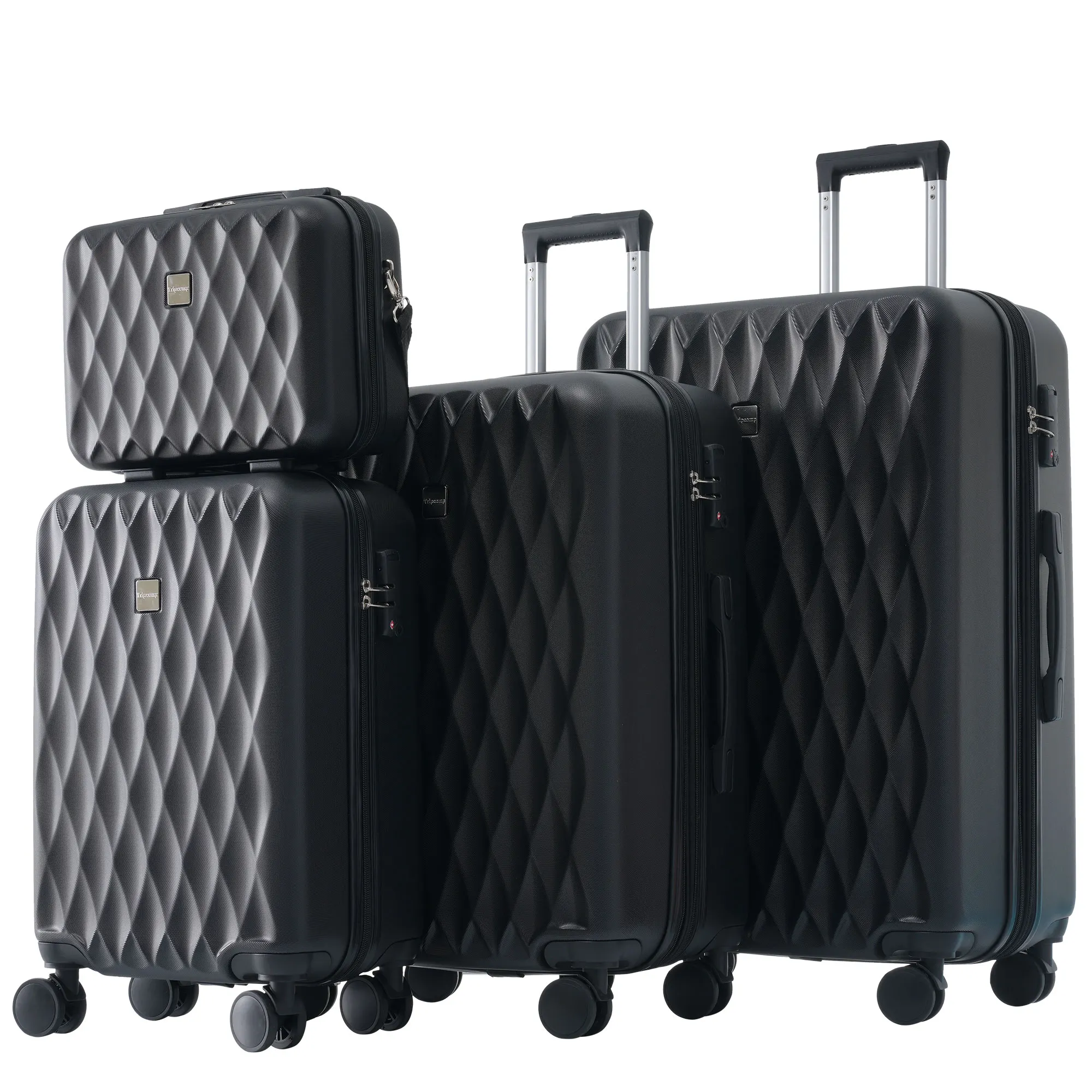 Suitcase set, S-M-L-XL set, luggage with cosmetic bag, hard-shell , travel suitcase, hand luggage 4 wheels, ABS material，black